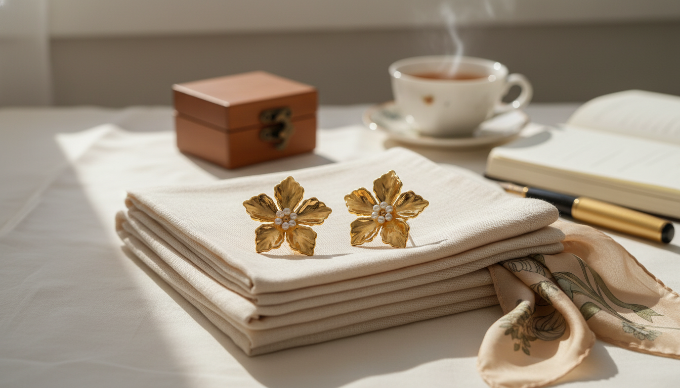 Textured Vintage Flower Statement Earrings (18k Gold)