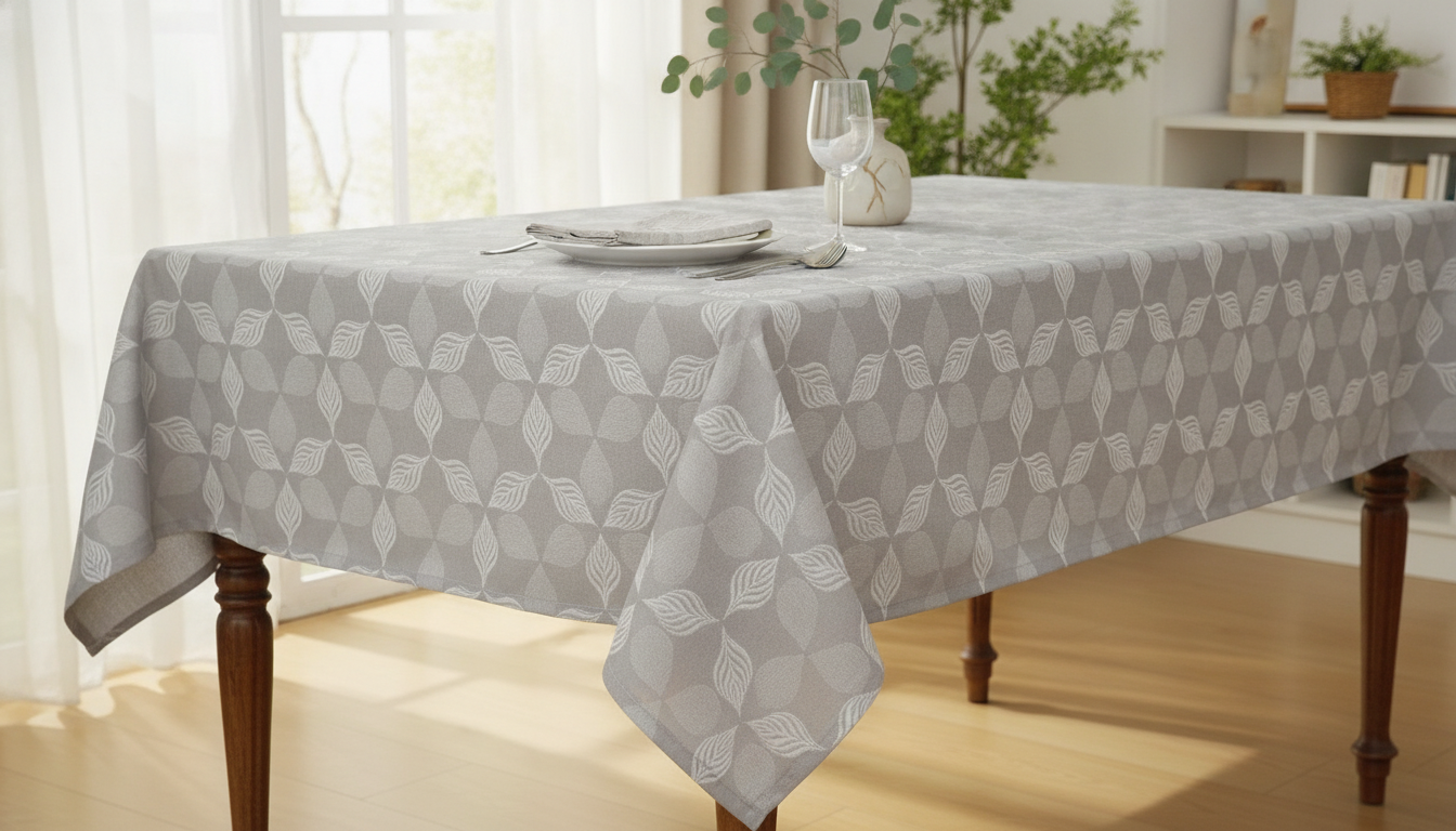 Grey Floral Jacquard Rectangle Tablecloth: Elegant Drape