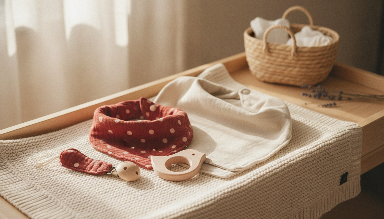 Baby Wooden Teether Set: Clip, Bandana & Burp Bib