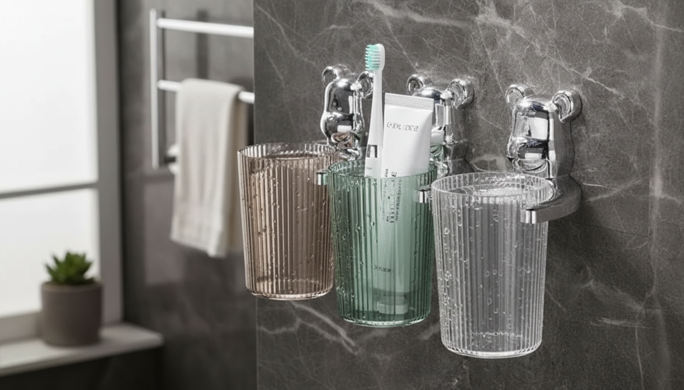 Bear Wall-Mounted Toothbrush Cups: Cute & Clutter-Free