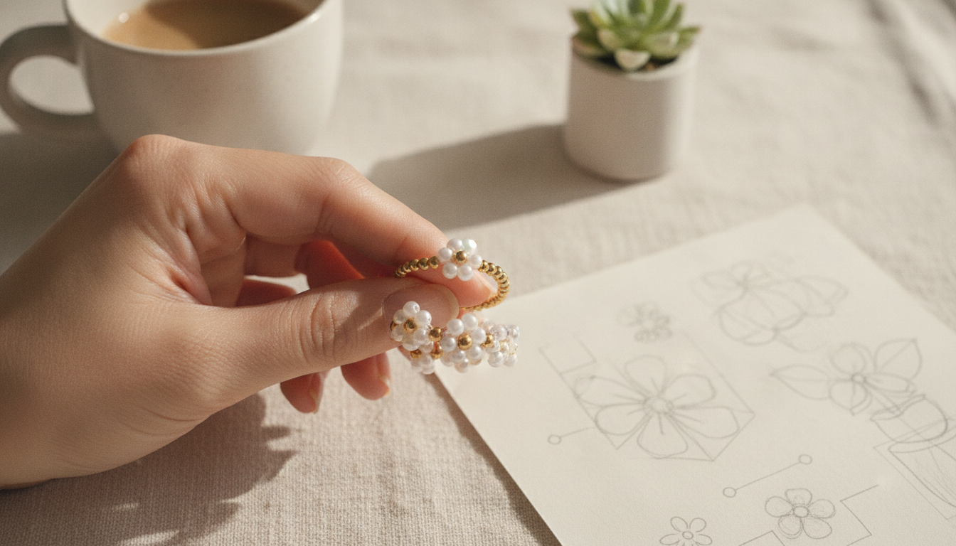 Gold Plated Geometric Floral Adjustable Ring (Stainless)