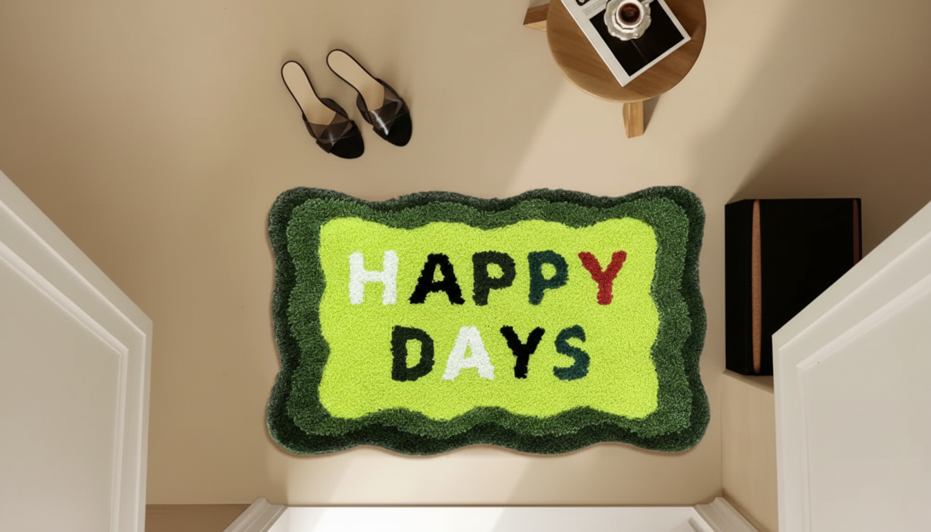 Green Letter Pattern Rug: Plush Mat for Bedroom & Living