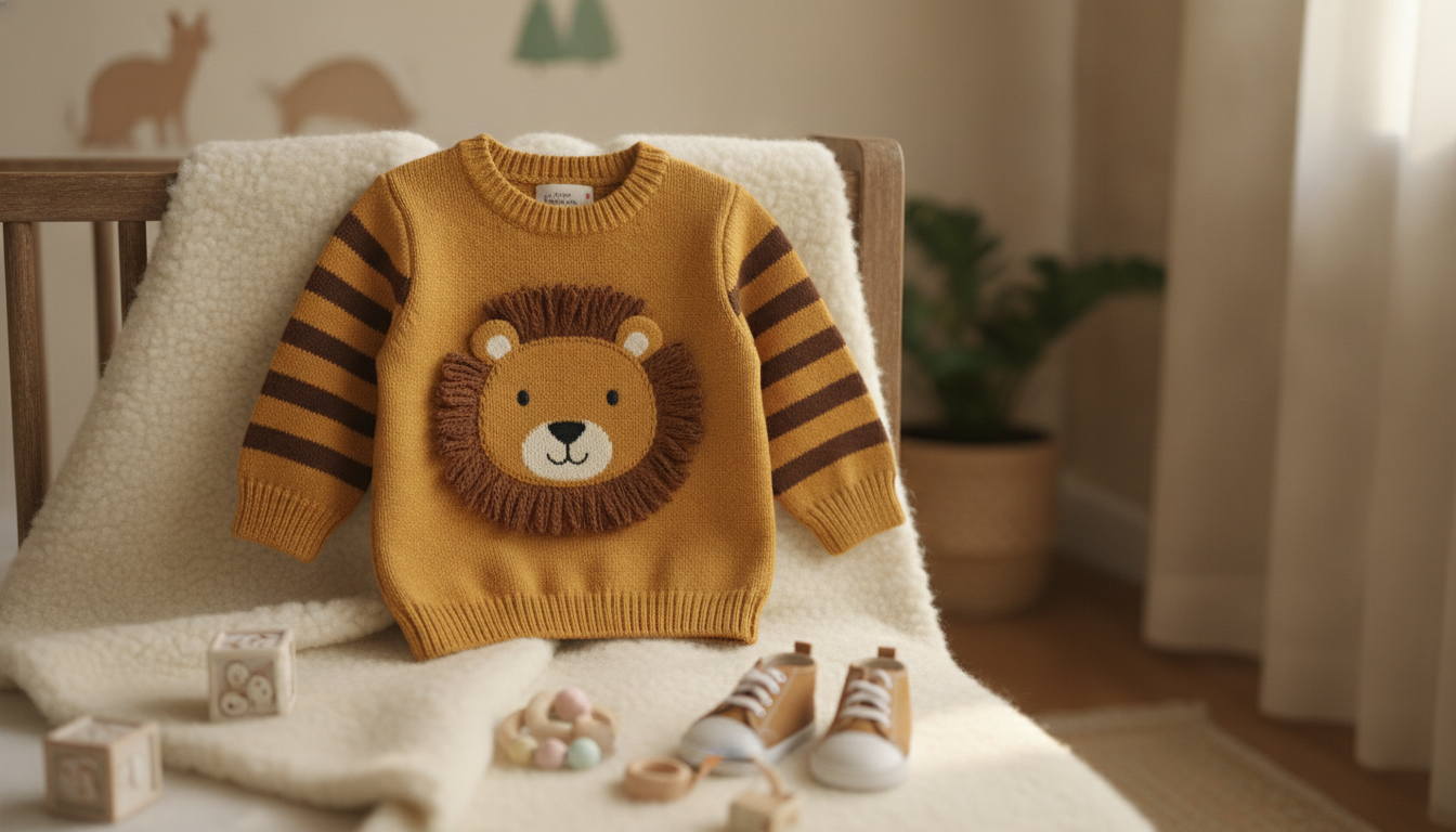 Lion Knit Baby Sweater: Cozy Unisex Long Sleeve Pullover