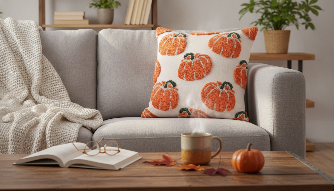 Orange Geometric Tufted Embroidered Pillow Cover Styling