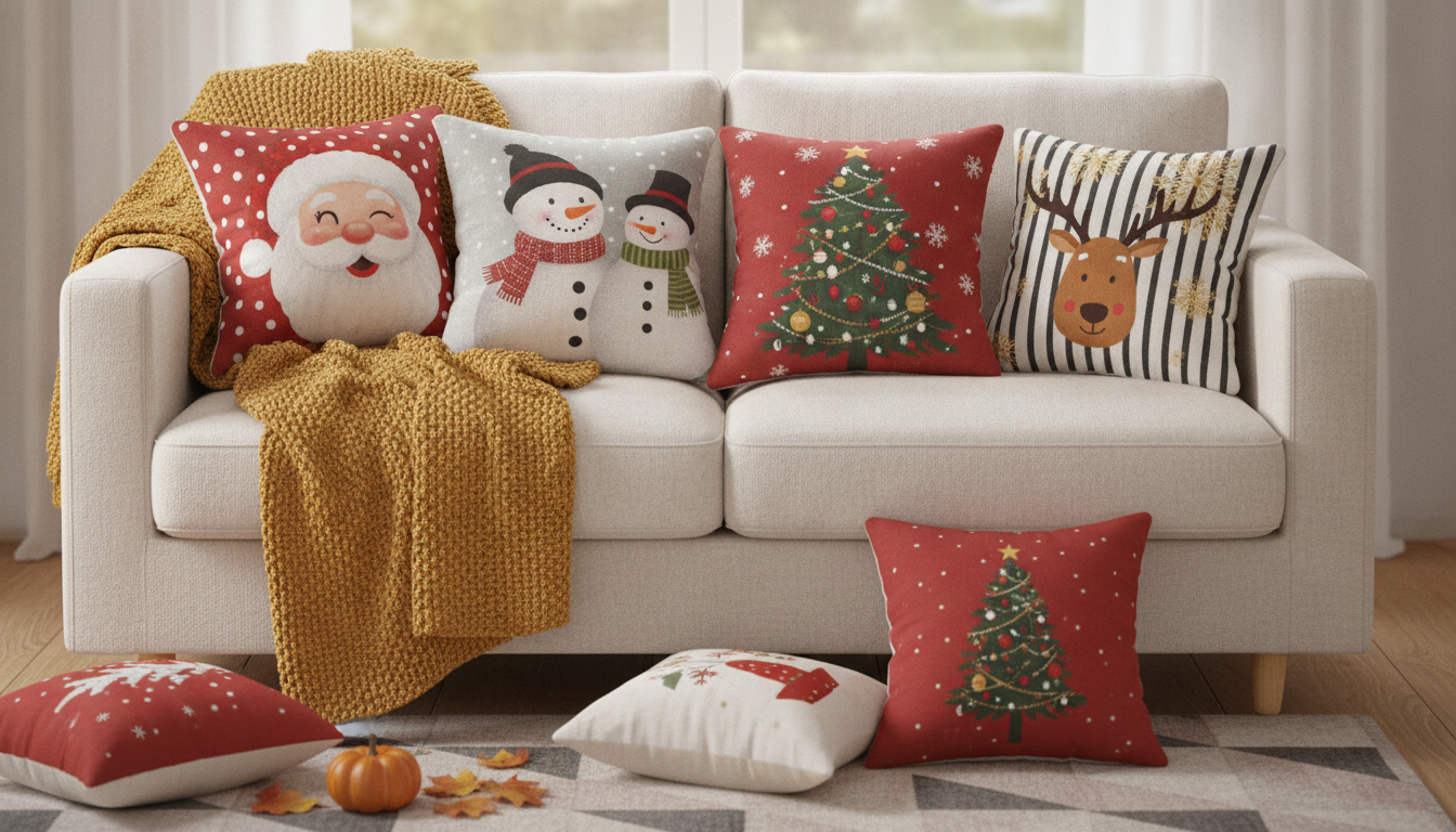 Santa & Snowman Christmas Pillow Cover for Cozy Decor