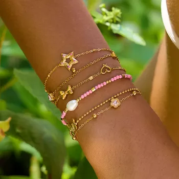 Gold Heart & Bow Double-Layer Bracelet for Girls