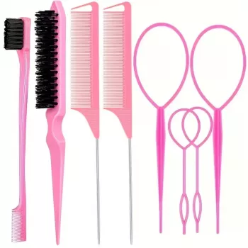 8-Piece Brush & Tail Comb Kit for Sleek Parts & Updos